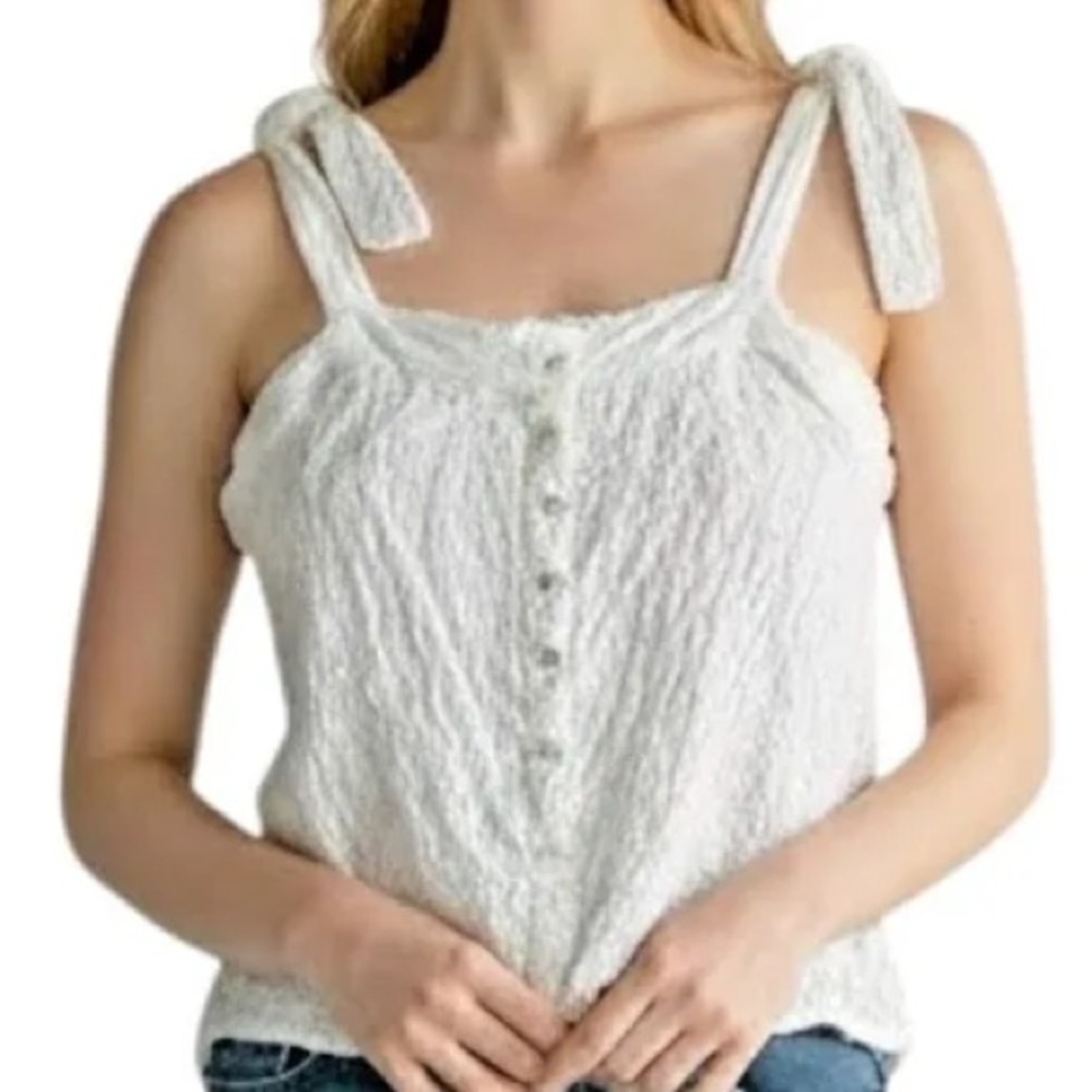 Jane & Delancy Women’s White Tie-Shoulder Button Front Tank Top